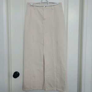 Zara Long Cream Off White Denim Skirt Front Slit Midi Maxi 100% Cotton S…